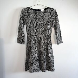 LOFT Outlet Black/Silver/Gray Metallic Rose Print Fit & Flare Mini Dress | SZ 0